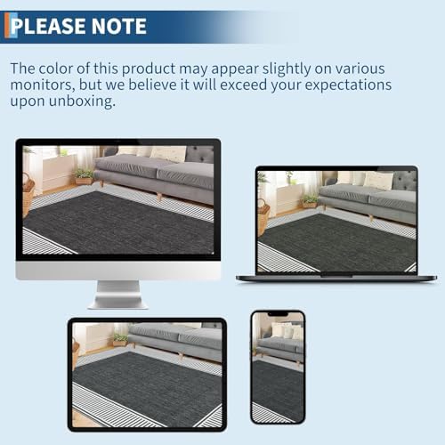 Garvee Modern Bordered Living Room Rug 9x12 Large Washable Rug Black - Image 7