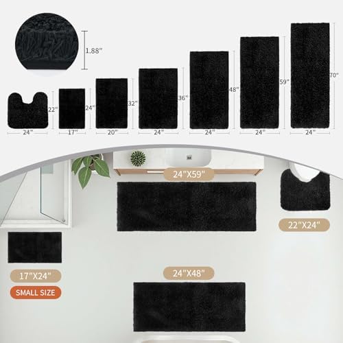 Disolla Black Bathroom Rugs 24x48, Non-Slip Plush Thick Bath Mat - Image 2