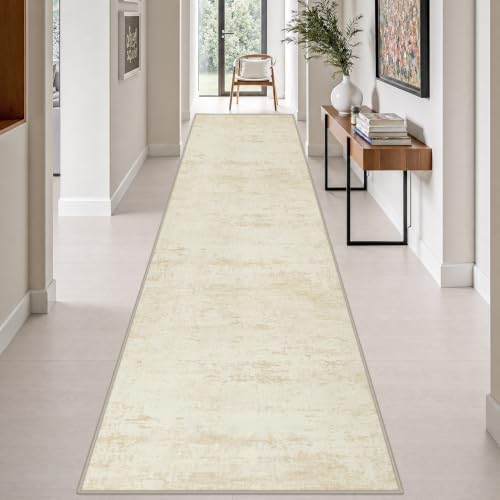 3x14 Washable Runner Rug：Modern Abstract Kitchen Soft Carpet Beige by FXRHLP