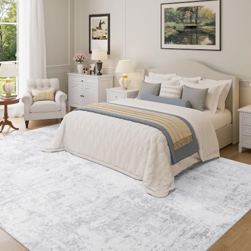 DUKINO 9x12 Area Rug, Washable Modern Abstract Living Room Rug, Light Grey - Image 3