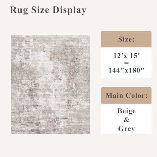 12x15 Area Rug for Living Room – Large Modern Neutral Abstract Thin Washable - Image 2