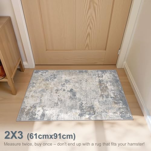 UERMEI 2x3 Entryway Area Rug: Washable Neutral Modern Abstract Small Rug - Image 3
