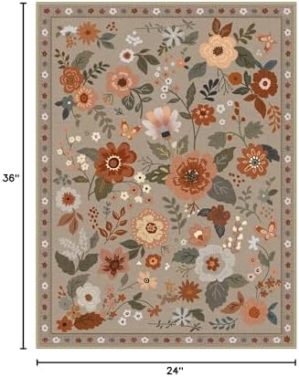 RELEANY Floral Washable 2x3 Area Rugs Doormat Brown/Brick - Image 2