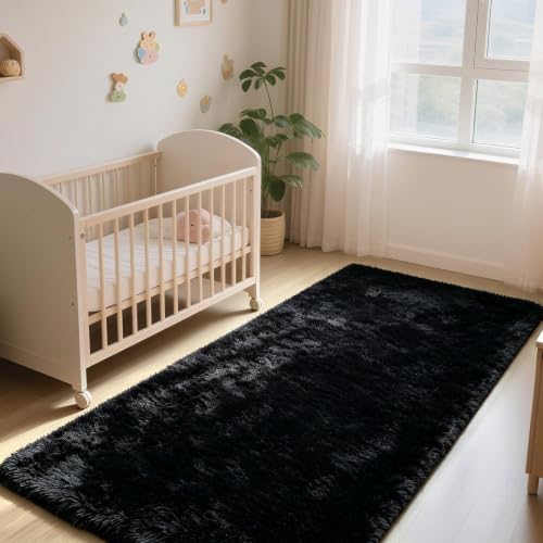 4x6 Black Fluffy Area Rug for Bedroom and Living Room, Washable Soft Shag Carpet - Image 2