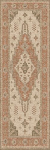 2'x6 Faux Wool Washable Runner Rug, Terracotta/Beige by Unknown