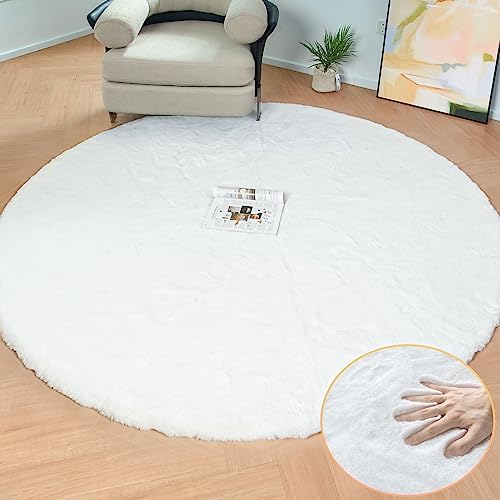 ORINOVA White Fluffy Round Rug 5ft by ORINOVA