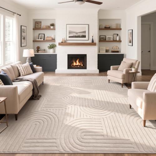 SHACOS Soft Cozy Fluffy Arch Pattern High-Low Pile Area Rugs 8'x10' Large Non by SHACOS
