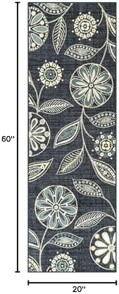Maples Rugs Reggie Bohemian Floral Print Runner Rug, Persian Blue - Image 2