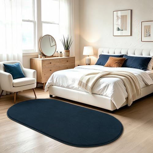 LOCHAS Soft Oval Bedroom Rug 2.6x5.3, Small Washable Navy Blue Rugs - Image 6