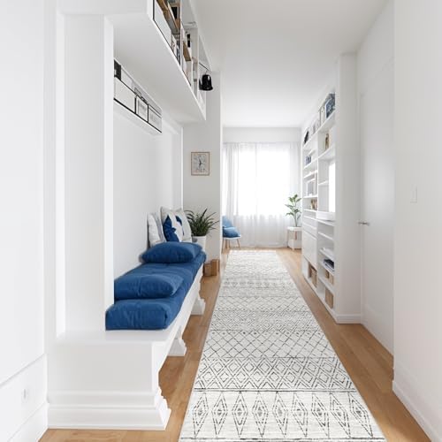 2'6"x12' Hallway Runner Rug: Moroccan Washable Bedroom Rugs Geometric Grey - Image 3