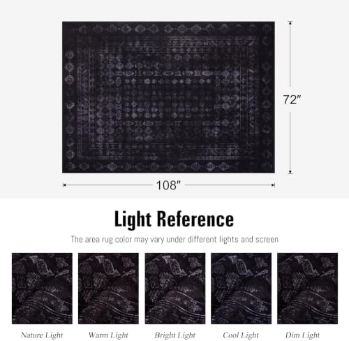 Washable Area Rug 6x9, Large Boho Living Room Rug, Dark Black - Image 2