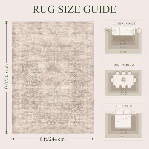 8x10 Washable Boho Area Rug, Light Beige Farmhouse - Image 2