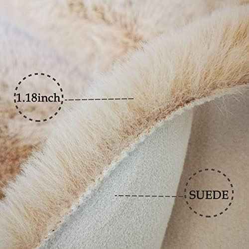 Ghouse Faux Rabbit Fur Round Rug 3ft Light Brown Beige Round Rugs - Image 3