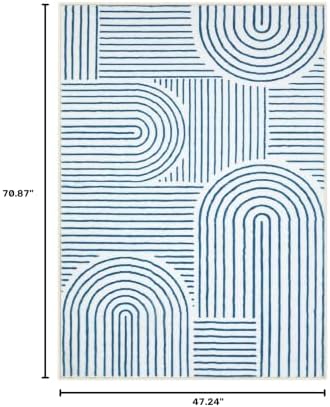 Lahome Abstract Washable Rugs, 4x6 Blue Rug - Image 2