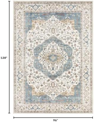 Vintage 8x10 Rugs for Living Room Washable Area Rug Blue/Beige - Image 2