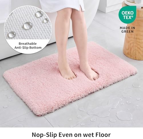 Disolla Pink Bathroom Runner Rug 24x59, Soft Plush Large Bath Mat - Image 3