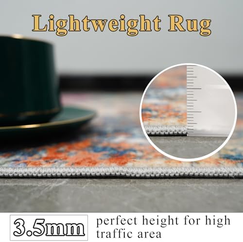 Abstract 9ft Round Rug: Large Washable Non Slip Area Rug Multi Colorful - Image 4