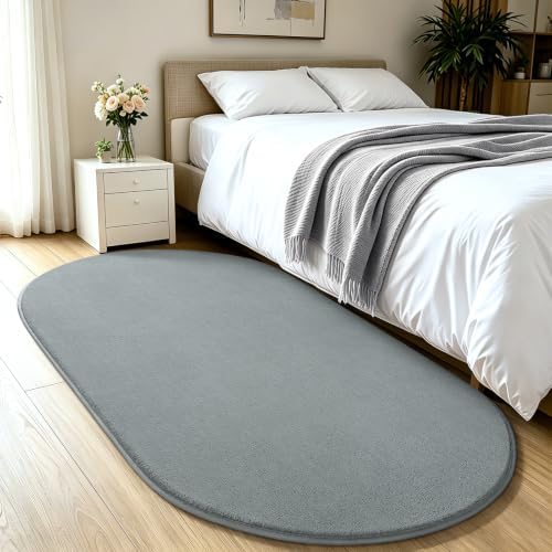 LOCHAS Soft Oval Bedroom Rug 2.6x5.3, Small Washable Grey Rugs - Image 2