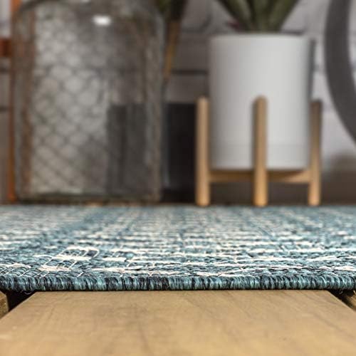 JONATHAN Y Moroccan Geometric Indoor Outdoor Square Area Rug 6X6 Teal/Gray - Image 5