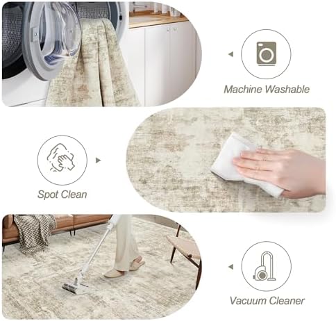 Soalmost 10x14 Area Rugs for Living Room Washable Rug Abstract Beige/Gray - Image 5