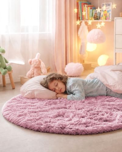 Smiry Round Area Rugs for Living Room Bedroom 2x2 ft, Fluffy Carpet - Image 5