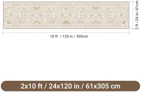 befbee 2x10 Runner Rug for Hallway Washable Non Slip Kitchen Rug Beige - Image 2