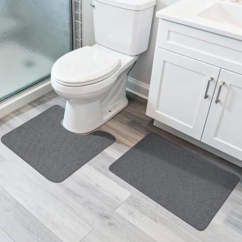 Bosap Bath Mat Set 2 Pieces, Ultra Thin Bathroom Rugs, Rubber Toilet Rugs by BosapDirect