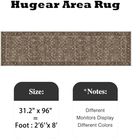 HUGEAR 2'6''x8' Brown Vintage Floral Washable Runner Rug - Image 2