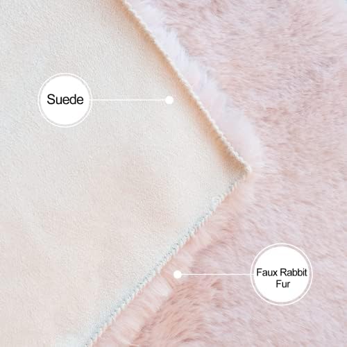 ORINOVA Pink Fluffy Round Rugs 6ft Large Circle Washable Faux Rabbit Shaggy Fur - Image 5