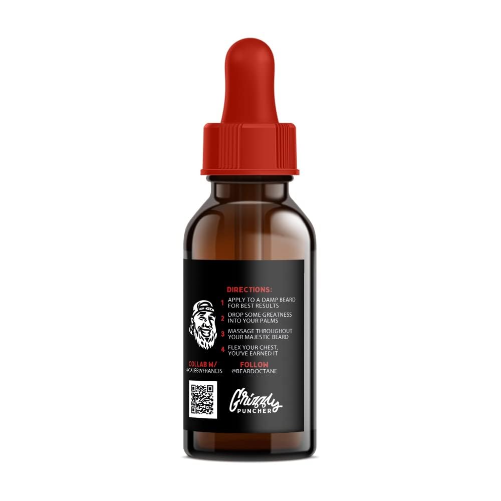 Beard Octane: Grizzly Puncher - Natural Beard Oil w/Argan Oil - 1 Oz - Promotes Healthy Softer Beards - Made in USA - Premium Handcrafted Beard Care