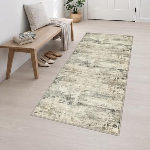 3x8 Washable Runner Rug：Modern Abstract Soft Carpet Ash Brown - Image 3
