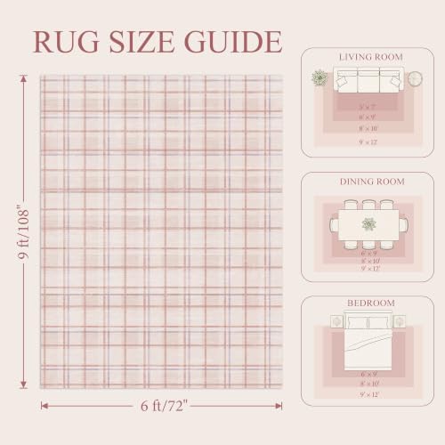 Pink Checkered 6x9 Area Rugs Washable Non-Slip - Image 2