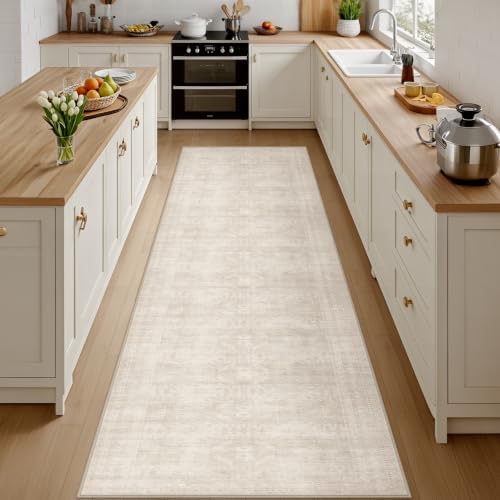 3x10 Hallway Washable Runner Rug: Neutral Kitchen Carpet Beige by Luxturiy