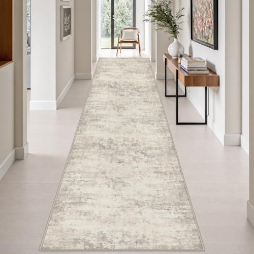 3x14 Washable Runner Rug：Modern Abstract Soft Carpet Brown Beige by FXRHLP