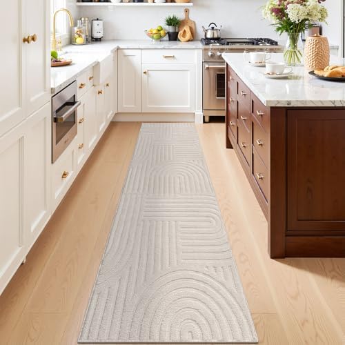 SHACOS Soft Cozy Fluffy Arch Pattern High-Low Pile Runner Rugs 2x10 Beige - Image 5