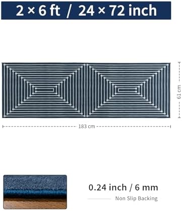 YIHOUSE 2x6 Kitchen Runner Rug Non Slip Washable, Dark Blue 6ft Rug Runners - Image 2
