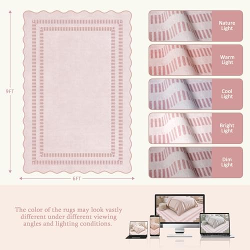 Pink Rugs for Bedroom Girls, 6x9 Washable Non Slip Area Rugs for Living Room - Image 2