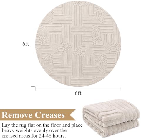 SHACOS Soft Cozy Fluffy Arch Pattern High Low Pile Round Rug 6ft Non Slip - Image 2