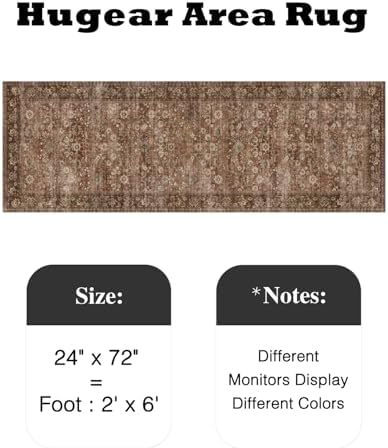 HUGEAR 2x6 Brick Red Vintage Floral Washable Runner Rug - Image 2