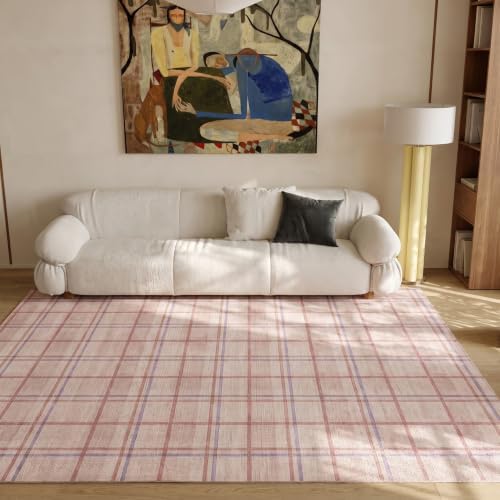 Pink Checkered 6x9 Area Rugs Washable Non-Slip by LULLOSA
