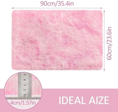 Small Area Rug for Bedroom 2x3ft Mini Tie-Dye Pink Fluffy Rug Mat Bedside Throw - Image 2