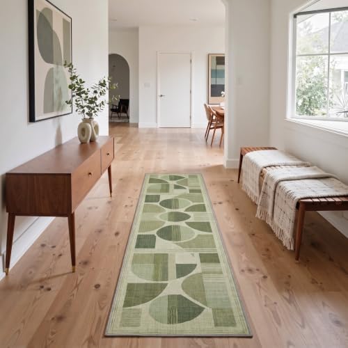 BEIMO 2x10 Washable Runner Rugs, Sage Mid Century Modern Rug by BEIMO