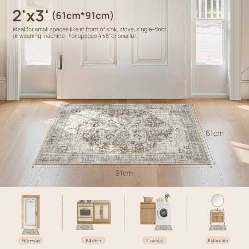 Tortania Runner Rug 2x3 Living Room Rug Washable Soft Brown/Blue - Image 2