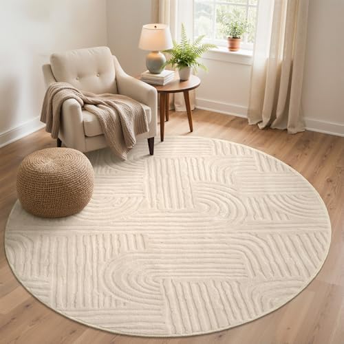 GENIMO Soft 8FT Round Rug Beige Washable by GENIMO