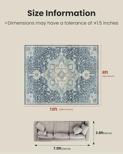 Amada 8x10 Washable Area Rug for Living Room, Vintage Pattern - Image 2