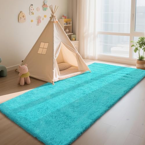 Teal Blue 2x6 Area Rugs for Bedroom, Fluffy Rug Small Carpet Bedside Rug - Image 3