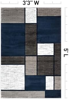 Rugshop Geometric Boxes Modern Fade-Resistant Area Rug Navy 3'3" x 5' - Image 2