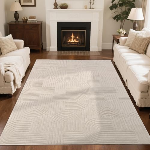 SHACOS Soft Cozy Fluffy Arch Pattern High Low Pile Area Rugs 5'x7' Non Slip by SHACOS