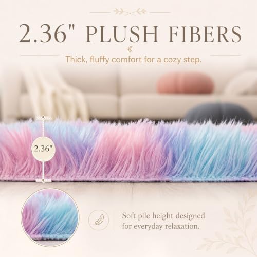 2x6 Blue Rainbow Fluffy Runner Rug - Image 7