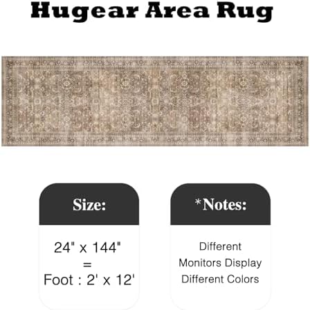 HUGEAR 2x12 Brown Vintage Distressed Washable Runner Rug - Image 2